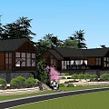 Rustic Wooden Houses With Balconies And Greenery Under Clear Blue Sky
