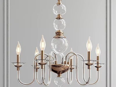 Elegant Glass Globe Chandelier With Brass Metal Arms And Candle Style Light Bulbs 3d model