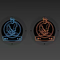 Modern Round Wall Decor With Red And Blue Lighting Figural Motifs Mounted On White Wall