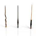 Decorative Magic Wands Set of Three With Unique Designs And Colored Handles