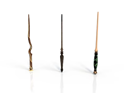 Decorative Magic Wands Set of Three With Unique Designs And Colored Handles 3d model