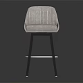 Modern Upholstered Bar Stool with Vertical Tufted Backrest Black Metal Legs and Circular Footrest