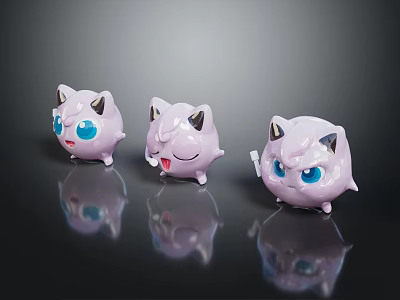 Purple Cartoon Creature Characters With Small Horns Different Expressions And Shiny Surface 3d model
