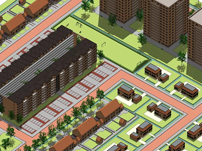 Aerial View of Residential Community With Multi story Buildings Parking Lots and Green Spaces 3d model