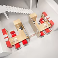 Modern Office Workspace With Multiple Work Desks Red Chairs Computers And Partition Dividers