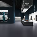 Modern Exhibition Hall Interior Design With Sculpture Display Cases And Wall Artworks