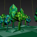 Art Installation of Low Poly Trees with Geometric Shapes in Green and Blue Colors