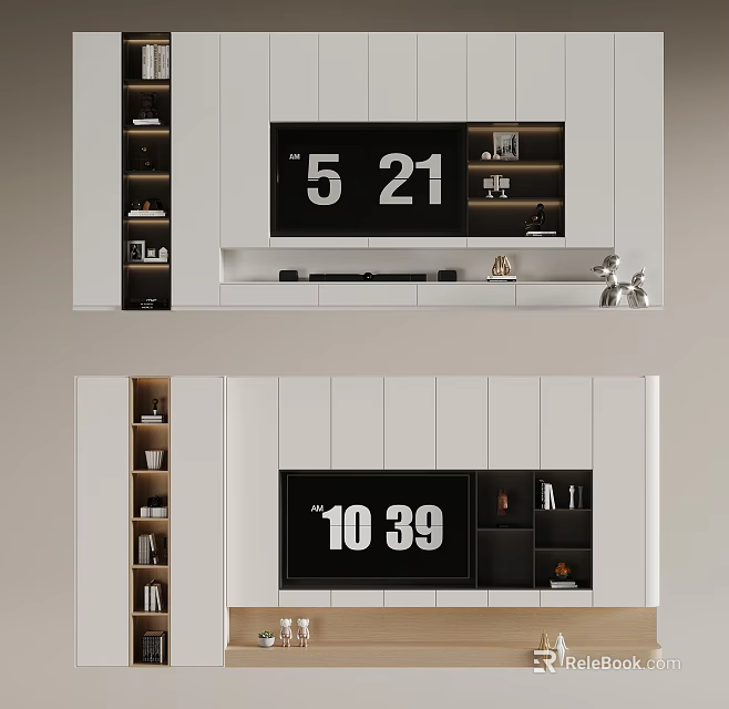 Modern White TV Stand Design With Open Shelves And Integrated Storage 3d model 