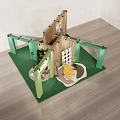 Exhibition Booth Design With Green Flooring Wooden Partitions Furniture And Plants