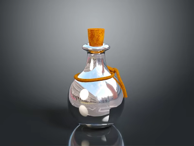 Elegant Transparent Glass Bottle With Cork Stopper And Yellow Rope Decoration 3d model