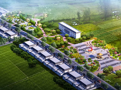 Modern Aerial View Planning of Residential Area with Green Spaces Trees Pathways and Central Plaza 3d model