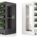 Black And White Indoor Plant Storage Cabinets With Glass Doors And Green Plant Shelves