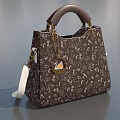 Dark Brown Leather Handbag With Golden Hardware White Pattern And Removable Shoulder Strap 3d model