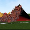Red Cone Shaped Floral Decor With Red Orange Flowers On Green Lawn XINJUN White Text