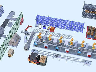 Industrial Equipment For Automated Production Line With Robotic Arms And Conveyor Belts 3d model