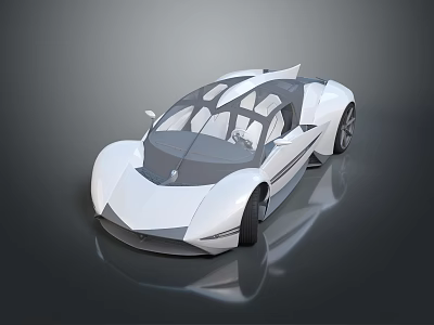 White Futuristic Sports Car With Transparent Roof And Sleek Aerodynamic Design 3d model