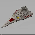 Imperial Star Destroyer Cosmic Spacecraft With Triangular Design And Red White Stripes 3d model