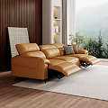 Brown Reclining Leather Sofa Set With Wooden Wall And Natural Window View 3d model