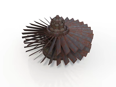 Industrial Mechanical Equipment With Rusted Metal Blades And Radial Structure 3d model