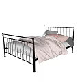 Stylish Double Bed With Black Metal Frame And Pink Comforter Pillows