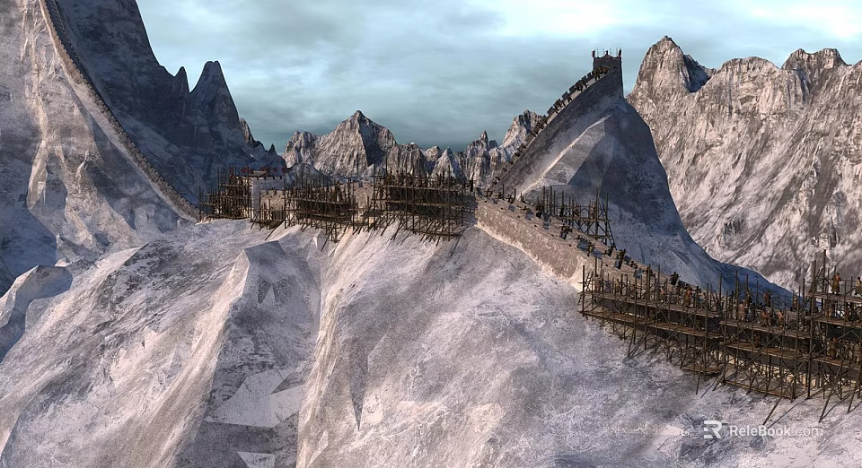 Ancient Great Wall Architecture With Wooden Frameworks On Scenic Mountain Peaks 3d model 
