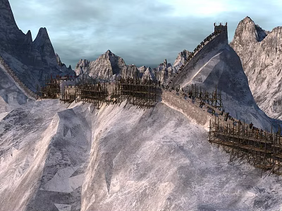 Ancient Great Wall Architecture With Wooden Frameworks On Scenic Mountain Peaks 3d model