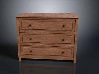 Classic Wooden Chest Of Drawers With Three Spacious Drawers Simple Design Natural Finish 3d model