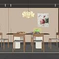 Modern Restaurant Interior Design With Dining Table Chairs Pendant Light And Artwork