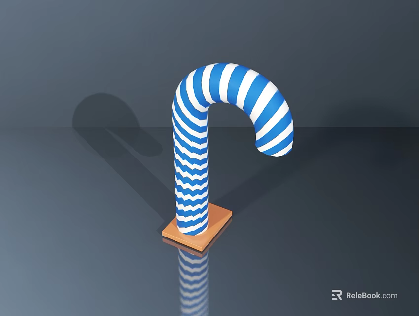 Blue and White Striped Candy Cane Decorative Ornament Set on Brown Base Desktop Decor 3d model 