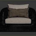 Modern Black Woven Chair With Beige Cushion And Brown Decorative Pillow