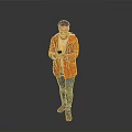 Man in Orange Jacket With Bandana Holding Phone Against Gray Background