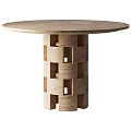 Round Light Colored Dining Table With Cylindrical Base And Hollow Cutout Details 3d model
