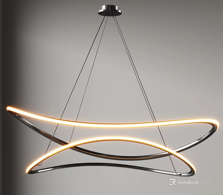 Sleek Modern Curved Metal Chandelier With LED Light Strips Suspended Design 3d model 