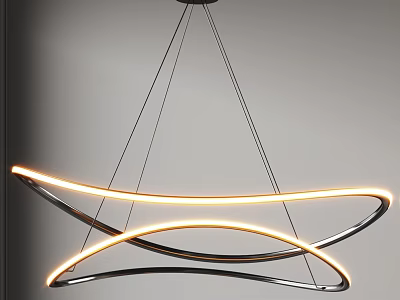 Sleek Modern Curved Metal Chandelier With LED Light Strips Suspended Design 3d model