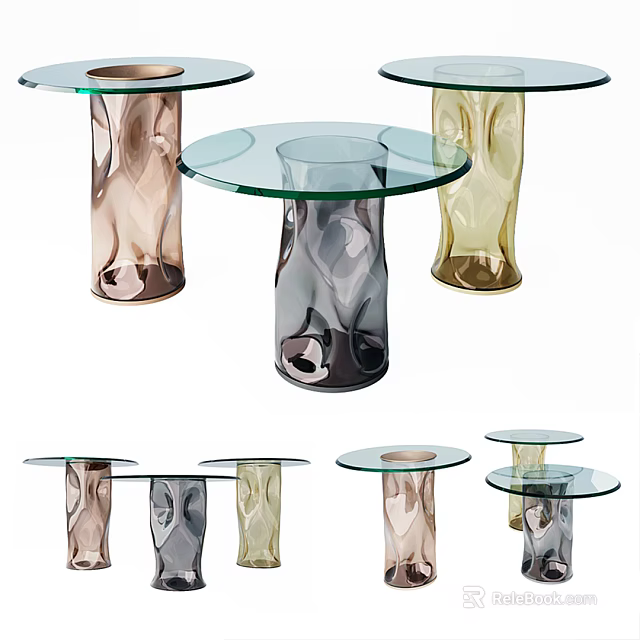 Modern Glass Top Side Tables with Colorful Bases and Stylish Design 3d model 