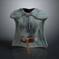 Stylish Gray Striped Cloak With Tied Neckline And Brown Leather Belt Buckle
