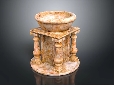 Vintage Marble Basin With Ornate Pedestal Stand And Decorative Columns 3d model