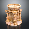 Vintage Marble Basin With Ornate Pedestal Stand And Decorative Columns