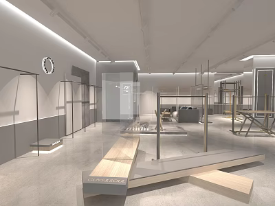 Modern Clothing Store Interior With Display Racks Clothing Racks And Display Platforms 3d model