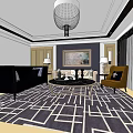Modern Black Sofa Coffee Table Set With Geometric Rug Accent Chair And Pendant Light
