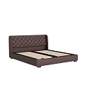 Stylish Double Bed with Tufted Brown Headboard and Brown Frame Featuring Wooden Slats