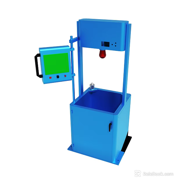 Blue Industrial Equipment With Control Panel Green Screen And Red Component 3d model