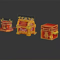 Red And Yellow Building Block Decorative Ornament Set With Traditional Chinese Spring Character Patterns