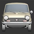 White Vintage Small Two Door Car With Black Windows And Reflection 3d model