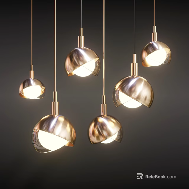 Modern Metallic Pendant Lights with Spherical Glossy Design and Illuminated Glow 3d model 