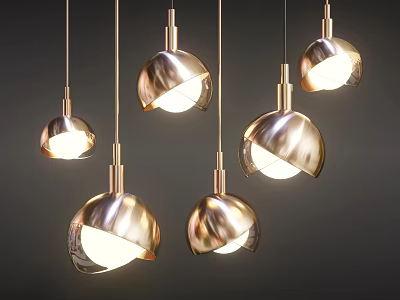 Modern Metallic Pendant Lights with Spherical Glossy Design and Illuminated Glow 3d model