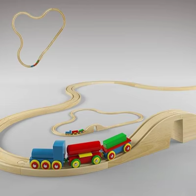 Wooden Block Train Set for Kids with Colorful Cars on Curved Track and Ramp 3d model Wooden Block Train Set for Kids with Colorful Cars on Curved Track and Ramp 3d model