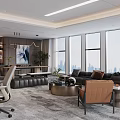 Modern Office Interior Design With Wooden Bookshelves Desk Comfortable Sofa And Green Plants