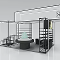 Modern SLENDER Exhibition Booth With Black Metal Frame Display Counter And Chairs