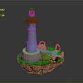 Low Poly Style Lighthouse With Blue Tower Red Roof And Rock Platform 3d model